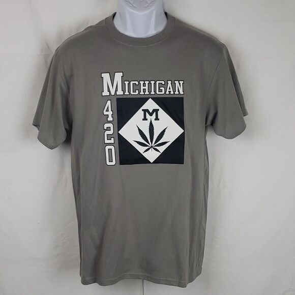 Michigan 420 Road Sign Grey T-Shirt - Picture 1 of 9